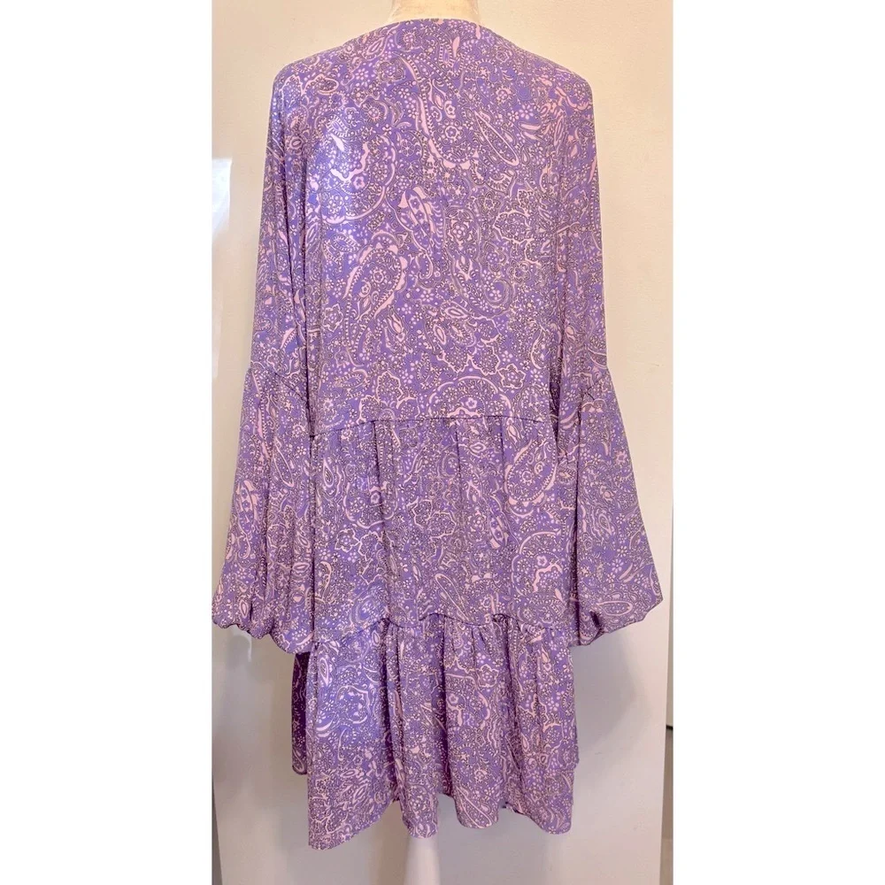 Vince Camuto Flowy Boho Dress Lilac-Purple Long Puff Sleeves Empire Waist -Large